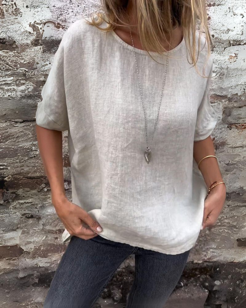 BAUA | Round Neck Cotton And Linen T-Shirt