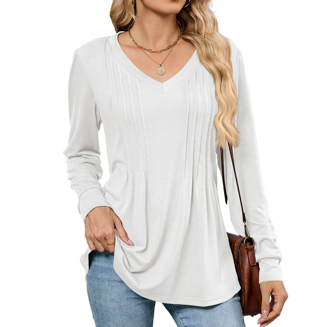 Emelina™ | Pleated V-Neck Long Sleeve Top