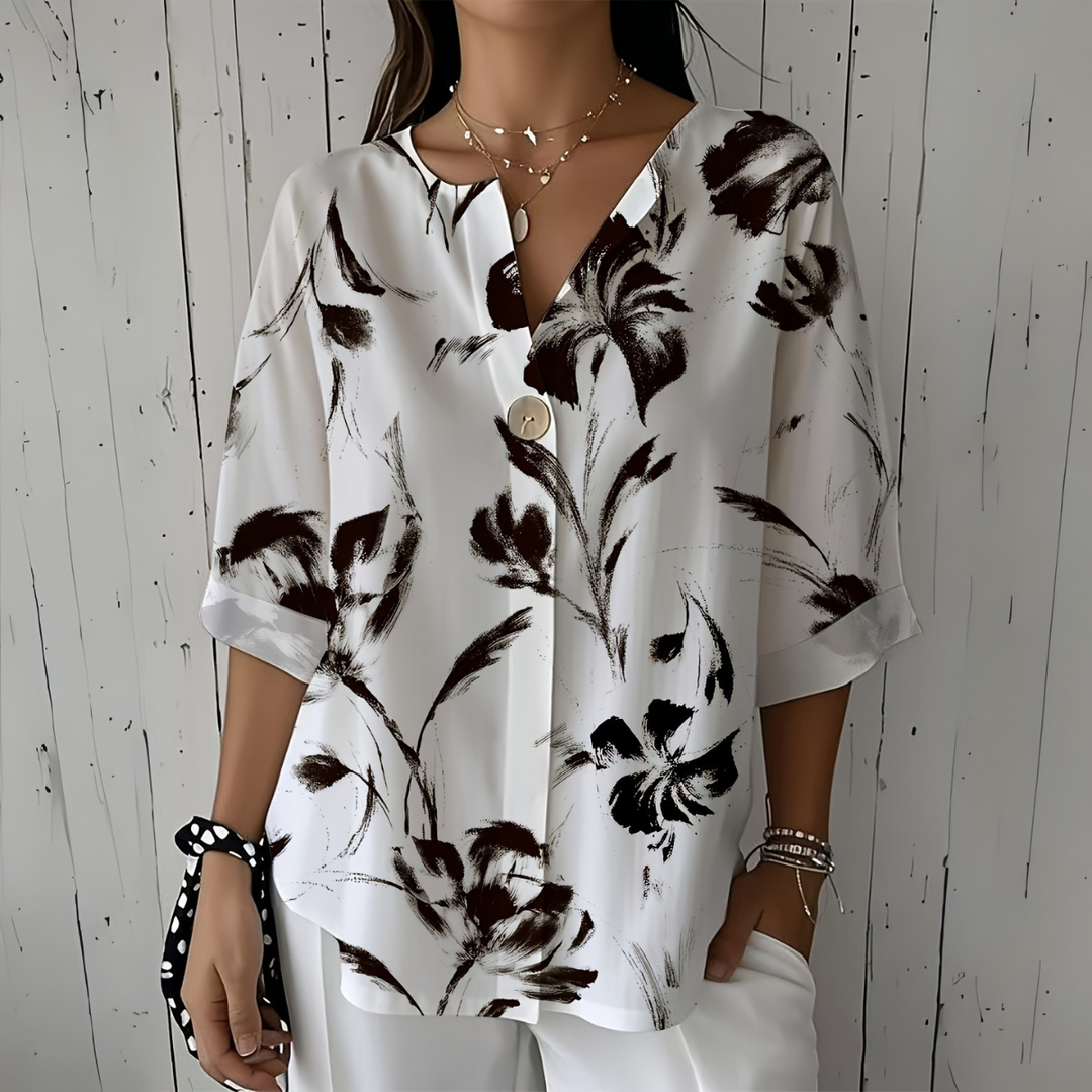 Selira™ | Watercolour Floral Long Sleeve Blouse