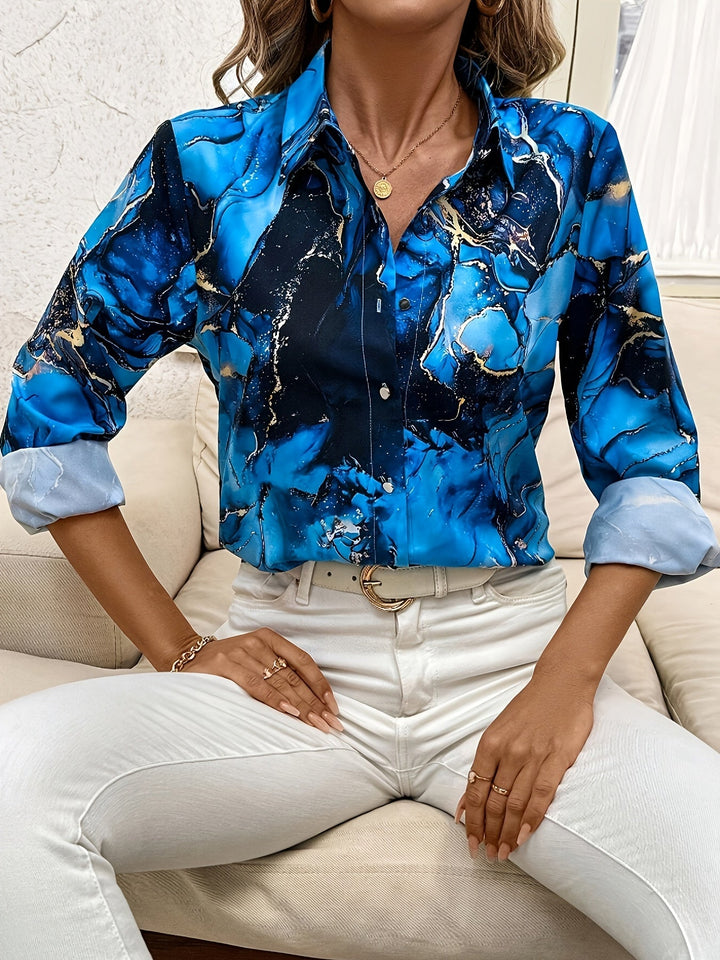 Corvella™ | Watercolour Marble Print Blouse